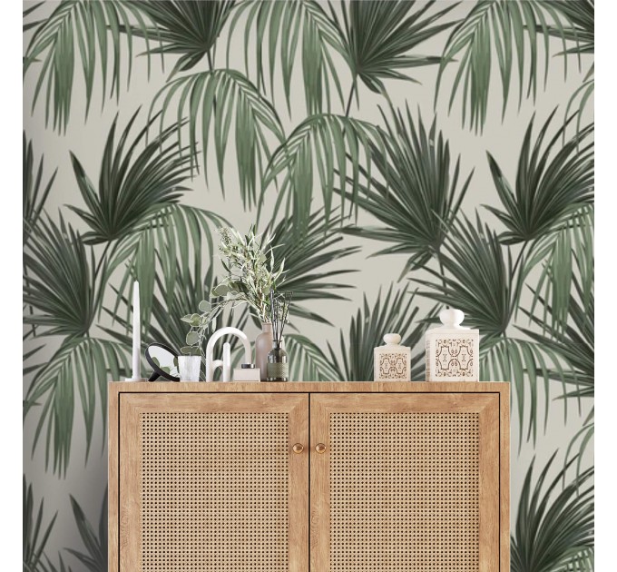 Tropical wallpaper large palm leaves pattern