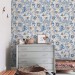 Wallpaper vintage floral ornament blue white flowers