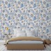 Wallpaper vintage floral ornament blue white flowers