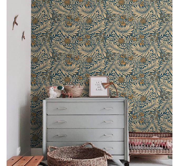 Vintage wallpaper botanical floral William Morris style