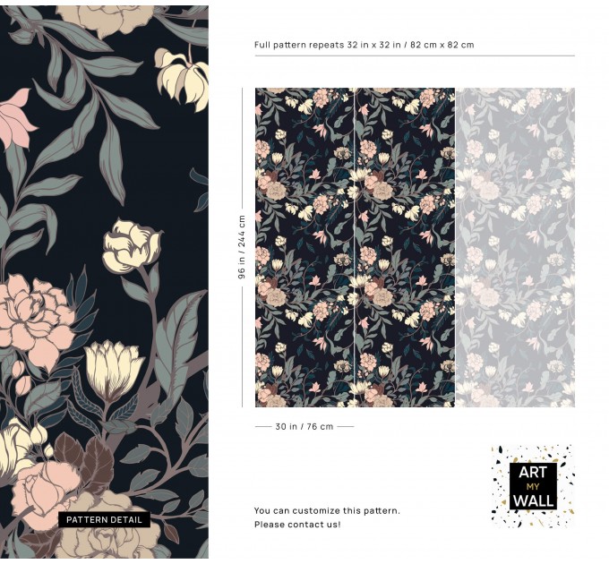 Dark vintage floral wallpaper – Elegant bloom wall covering
