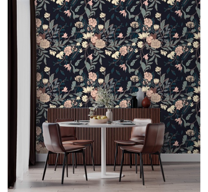 Dark vintage floral wallpaper – Elegant bloom wall covering