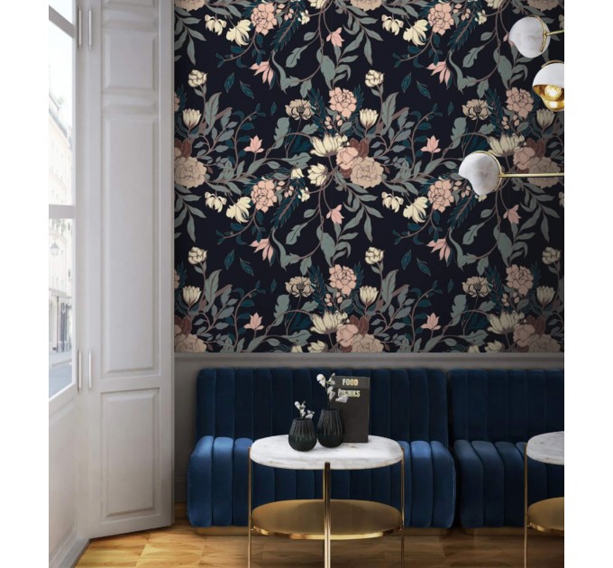 Dark vintage floral wallpaper – Elegant bloom wall covering