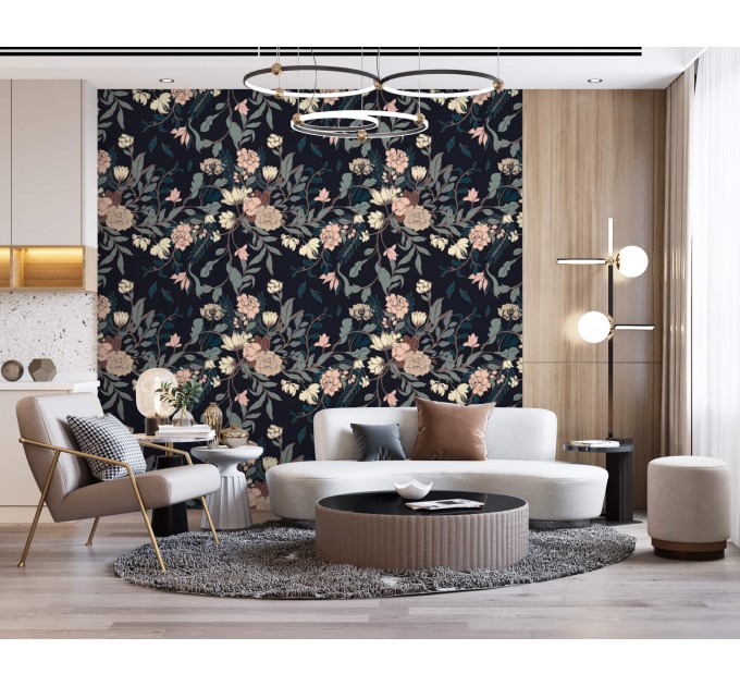 Dark vintage floral wallpaper – Elegant bloom wall covering