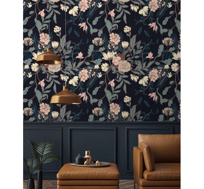 Dark vintage floral wallpaper – Elegant bloom wall covering