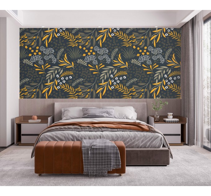Dark botanical wallpaper leaves and herbs vintage style