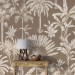Neutral beige wallpaper tropical palms and leaves