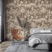 Neutral beige wallpaper tropical palms and leaves