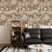 Neutral beige wallpaper tropical palms and leaves