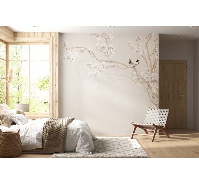 Blooming tree with birds wallpaper mural Accent wall
