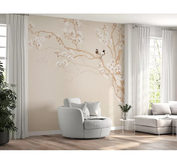 Blooming tree with birds wallpaper mural Accent wall