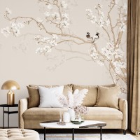 Blooming tree with birds wallpaper mural Accent wall