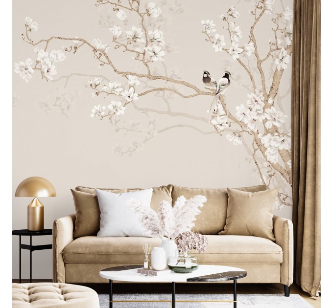 Blooming tree with birds wallpaper mural Accent wall