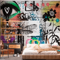 Colorful graffiti mural Funky street art wallpaper teenage
