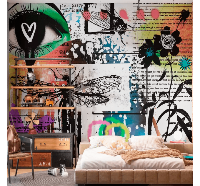 Colorful graffiti mural Funky street art wallpaper teenage