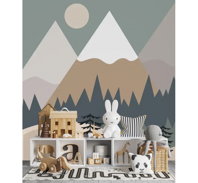 Kids mountains wall mural, Nursery wallpaper