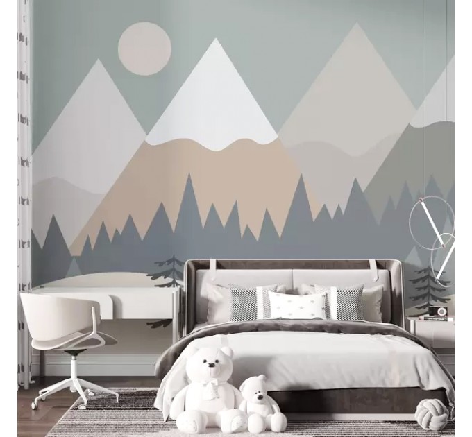 Kids mountains wall mural, Nursery wallpaper