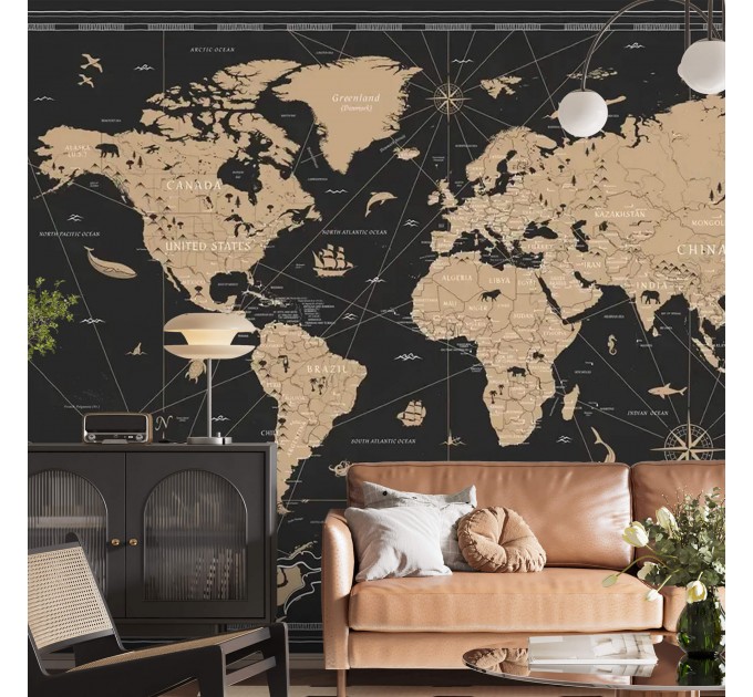 World map wall mural Peel and stick removable wall decal