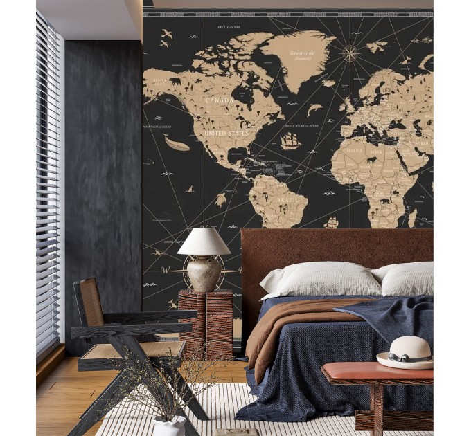 World map wall mural Peel and stick removable wall decal