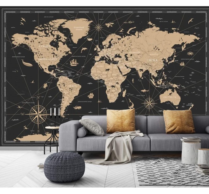 World map wall mural Peel and stick removable wall decal