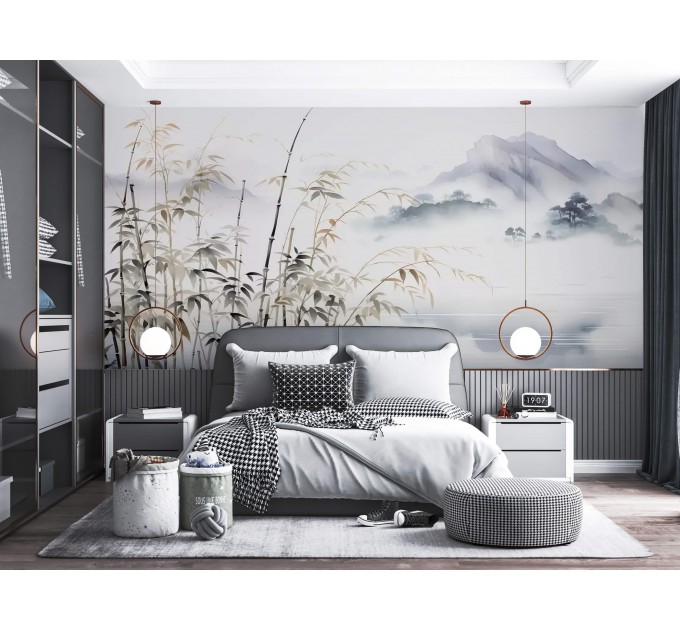 Foggy mountains wall mural landscape wallpaper