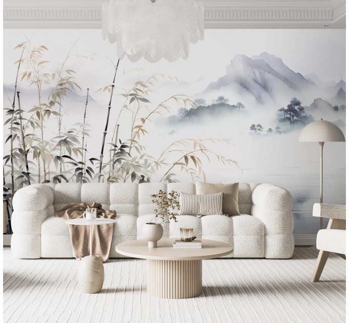 Foggy mountains wall mural landscape wallpaper