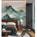 Emerald green foggy mountains wall mural
