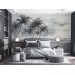 Palm trees wallpaper mural Foggy rainforest landscape