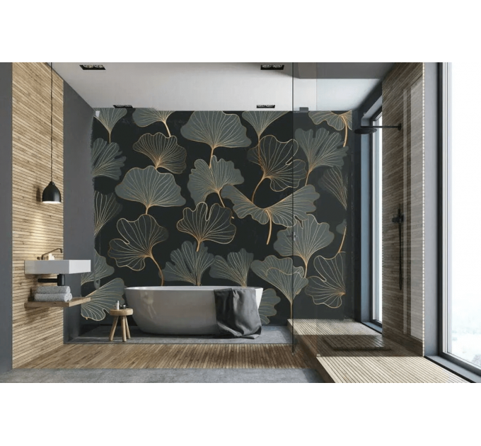 Dark green wallpaper ginkgo leaves Elegant accent wallpaper