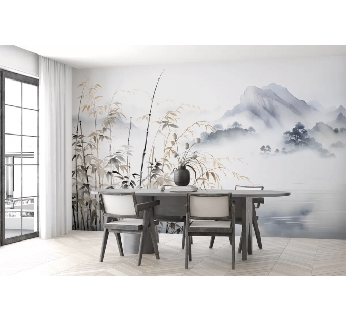 Foggy mountains wall mural landscape wallpaper