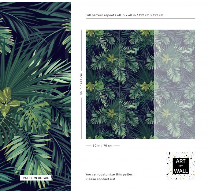 Dark tropical wallpaper large palm leaves wall mural