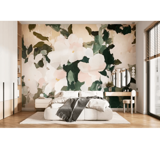 Large abstract flowers mural | Floral wallpaper oil painting