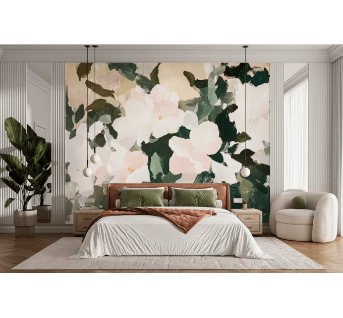 Large abstract flowers mural | Floral wallpaper oil painting