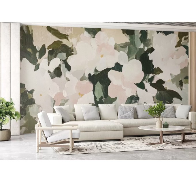 Large abstract flowers mural | Floral wallpaper oil painting