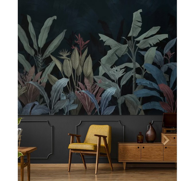 Moody tropical wall mural palms and leaves
