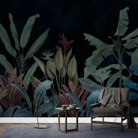 Moody tropical wall mural palms and leaves