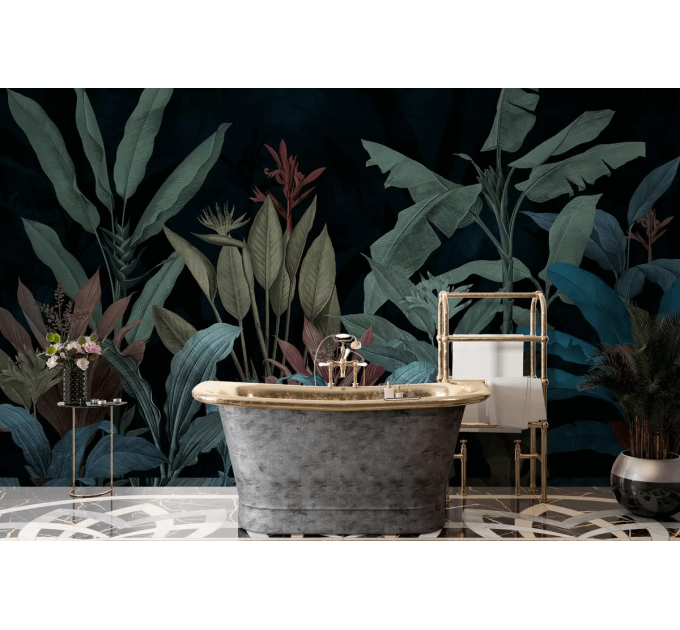 Moody tropical wall mural palms and leaves