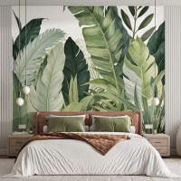 Large tropical leaves wall mural Vibrant green wallpaper