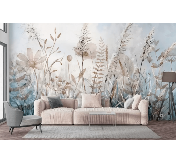 Large botanical wall mural Wild field wallpaper