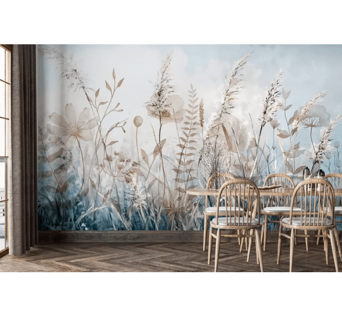 Large botanical wall mural Wild field wallpaper