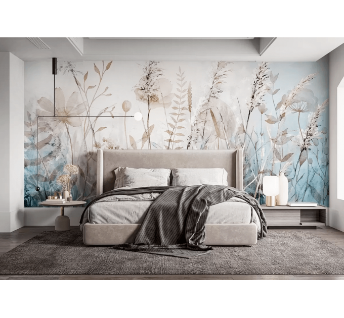 Large botanical wall mural Wild field wallpaper
