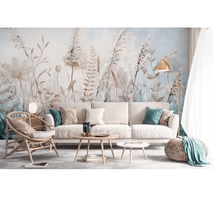 Large botanical wall mural Wild field wallpaper