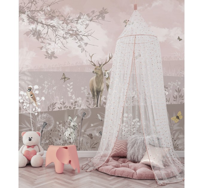 Girl's room wall mural Pastel landscape with animals
