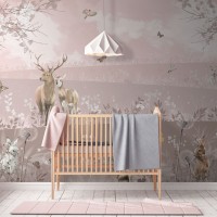 Girl's room wall mural Pastel landscape with animals