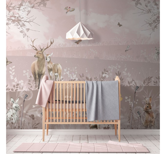 Girl's room wall mural Pastel landscape with animals