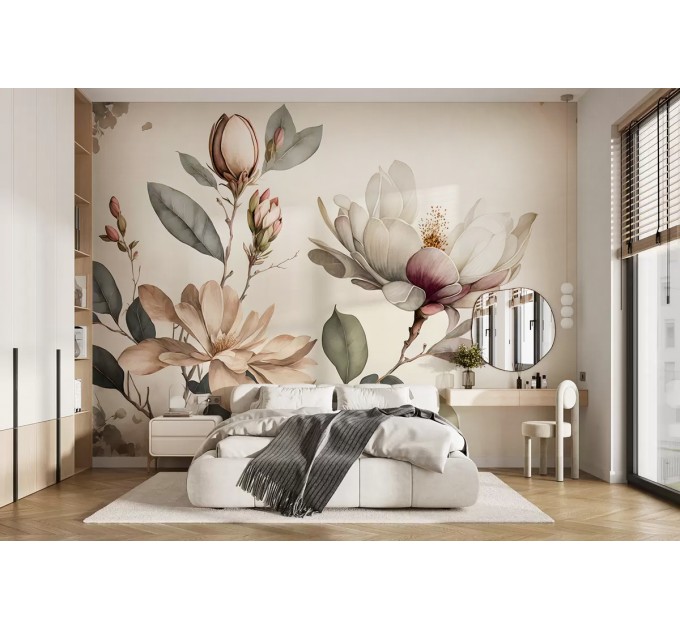 Blooming magnolia branch wall mural Floral wallpaper