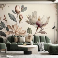 Blooming magnolia branch wall mural Floral wallpaper