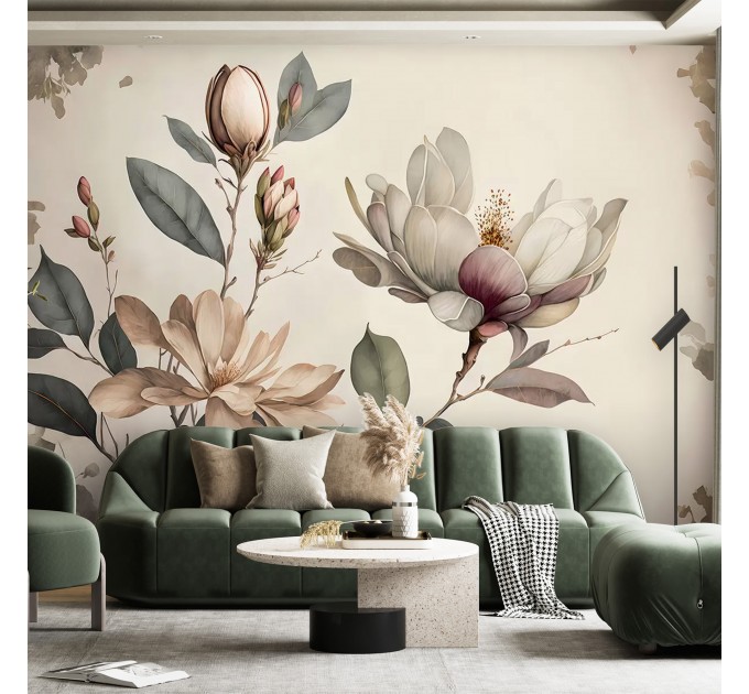 Blooming magnolia branch wall mural Floral wallpaper