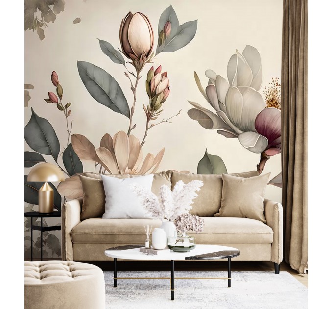 Blooming magnolia branch wall mural Floral wallpaper