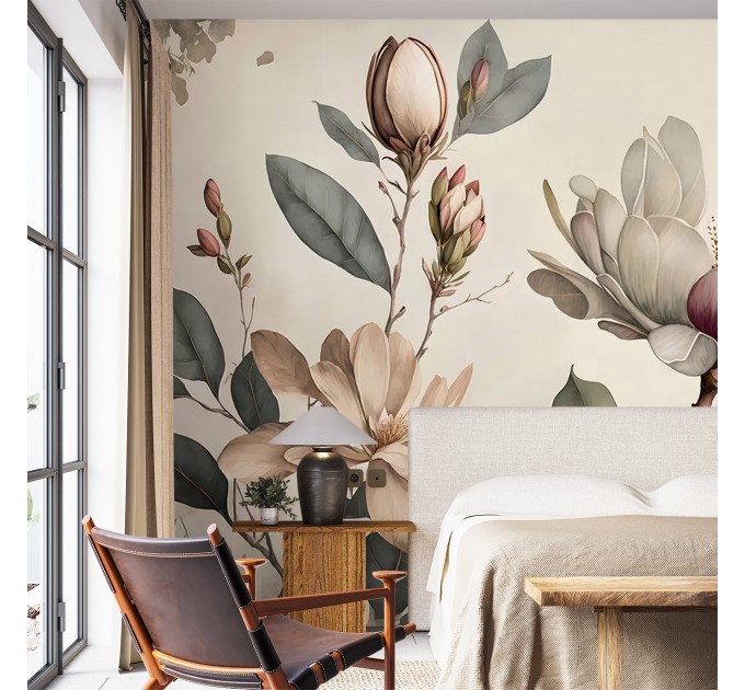 Blooming magnolia branch wall mural Floral wallpaper